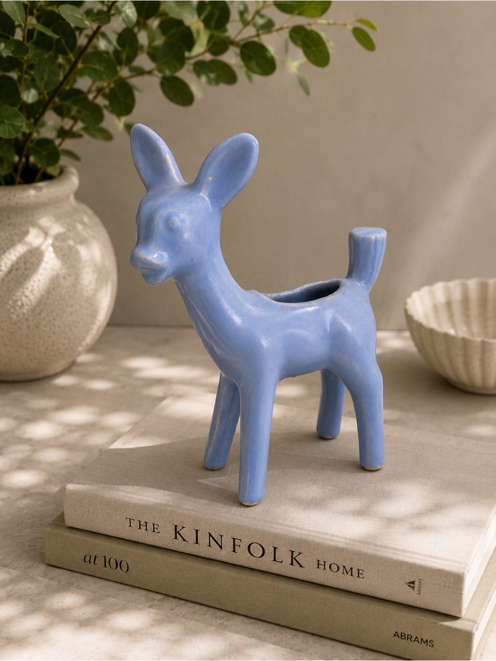 Vintage Shawnee Pottery Blue Ceramic Deer Planter